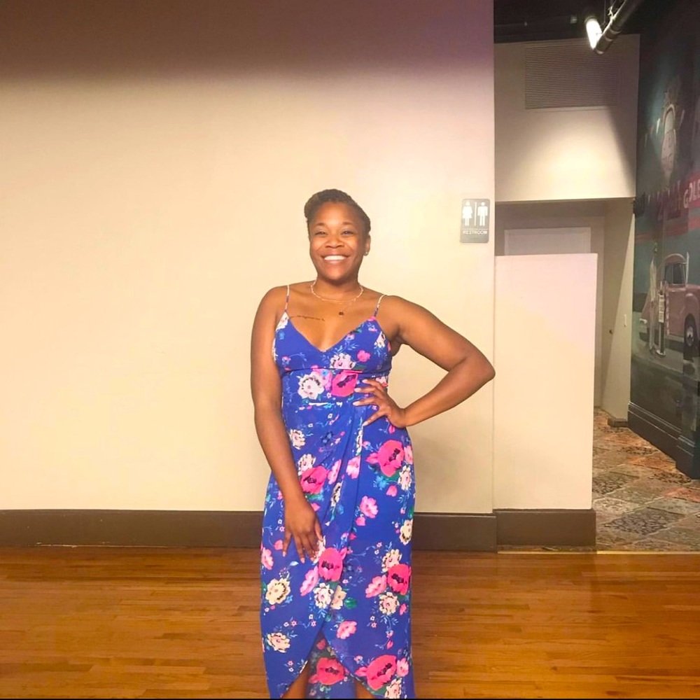 Express blue floral high low maxi dress